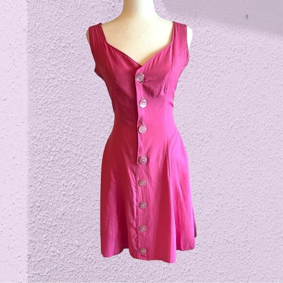 Vintage 90s pink skater dress oversized buttons - Picture 5 of 9